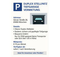 Duplex Stellplatz - 70,00 EUR Miete, in München (PLZ: 81669) Ramersdorf-Perlach