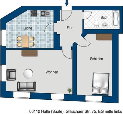 Foto - 2 Zimmer Erdgeschoßwohnung zur Miete in Halle (Saale)