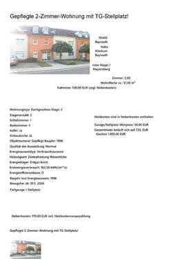 Foto - 1 Zimmer Dachgeschoßwohnung zur Miete in Kulmbach