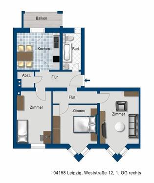Foto - 3 Zimmer Etagenwohnung zur Miete in Leipzig