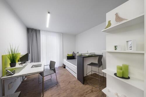 Foto - Modernes Studentenzimmer mit Küche und Bad