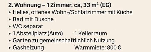 Foto - 1 Zimmer-Wohnung im EG mit Stellplatz und Gartennutzung