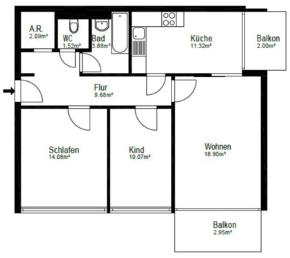Foto - 3.5 Zimmer Apartment - 1.240,00 EUR Kaltmiete,