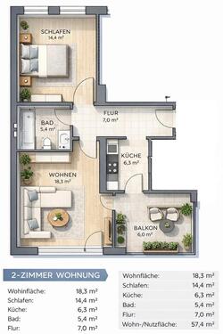 Foto - Charmante 2-Zimmer-Wohnung voll-mobiliert für Unternehmen