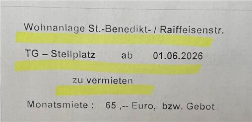 Foto - Tiefgaragen Stellplatz zu vermieten