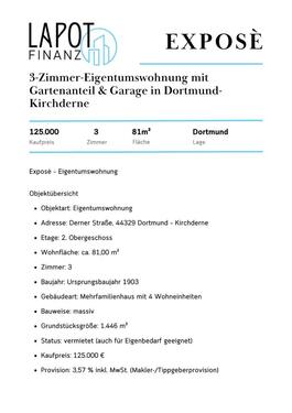 Foto - Eigentumswohnung Dortmund - 125.000,00&nbsp;EUR Kaufpreis, ca.&nbsp; 81,00&nbsp;m&sup2;