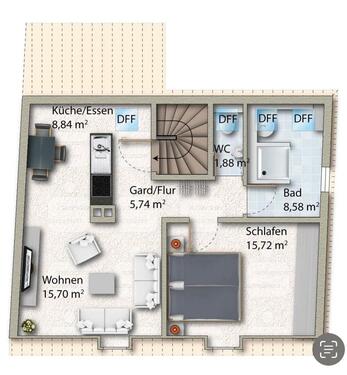Foto - Helle 2-Zimmer Dachgeschosswohnung mit Galerie und Einbauküche