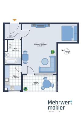 Foto - Helle 1,5 Zimmer Wohnung mit Balkon in LU-Mundenheim