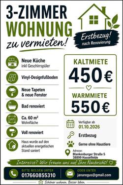 Foto - 3 Zimmer Wohnung in Hasselfelde Erstbezug nach Renovierung