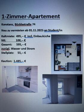 Foto - Konstanz 1-Zimmer Appartement - 650,00 EUR Kaltmiete,