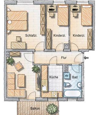 Foto - 4 Zimmer Wohnung Wolfsburg - 850,00&nbsp;EUR Kaltmiete, ca.&nbsp; 95,00&nbsp;m&sup2;