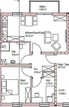 Foto - Neubau - 3 Zimmer Wohnung im 1.OG mit Balkon, Stellplätze in Zentraler u. Ruhiger Lage