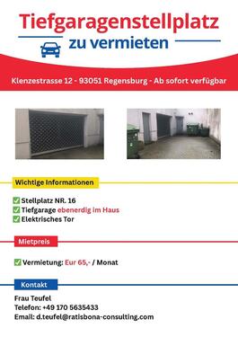 Foto - Tiefgaragenstellplatz in Regensburg zu vermieten