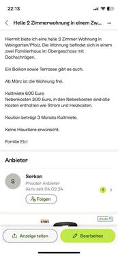 Foto - Wohnung 2 Zimmer - 900,00 EUR Kaltmiete,