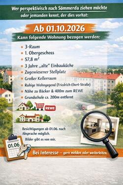 Foto - 3-Raum-Wohnung in Sömmerda ab 01.10.2026 zu vermieten