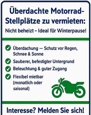 Foto - Überdachte Motorrad-Stellplätze zu vermieten – sicher & trocken!