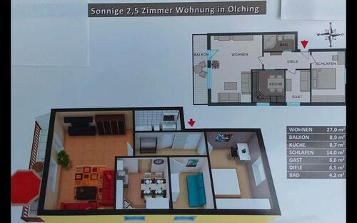 Foto - 2,5 Zimmer-Wohnung in Olching - 1.450,00&nbsp;EUR Kaltmiete, ca.&nbsp; 71,00&nbsp;m&sup2;