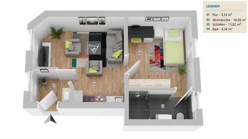 Foto - 2 Raum Wohnung - 260,00 EUR Kaltmiete,