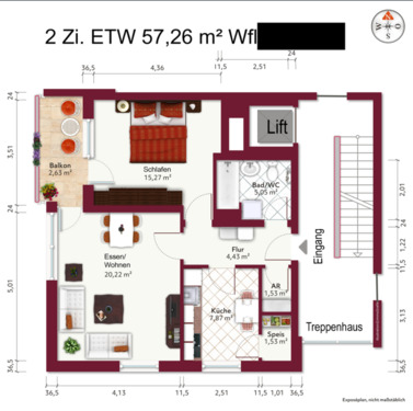 Foto - Provisionsfreie 2-Zimmer Wohnung mit sonnigem Balkon u. Garage