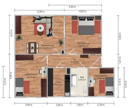 Foto - 4 Raum Wohnung - 1.234,00&nbsp;EUR Kaltmiete, ca.&nbsp; 86,90&nbsp;m&sup2;