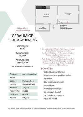 Foto - 1. Raum Wohnung im Zentrum - 270,00 EUR Kaltmiete,