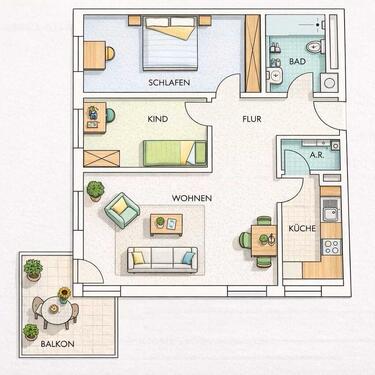 Foto - 3-Zimmer-Küche-Bad mit Balkon, 92421 SAD