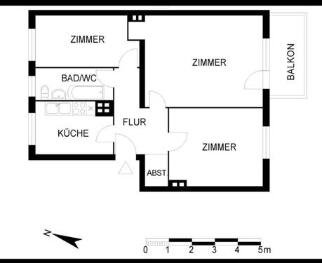 Foto - 3 Zimmerwohnung 67' 2. OG zur Untermiete frei. Ab sofort.