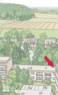 Luftbild, künstlerische Darstellung - Frechen-Königsdorf - gut geschnittene 2,5-Zimmer Wohnung mit Balkon