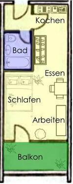 Grundriß-Skizze (ohne Maßstab, Möblierungsvorschlag) - 1 Zimmer 1- Zimmerwohnung zum Kaufen in Köln