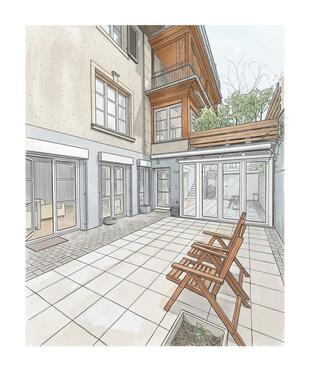 Terrasse (künstlerische Darstellung) - Köln, mitten drin und trotzdem absolut ruhig großzügige 3 Zimmer, ca. 116 m² mit ca. 39 m² große Terrasse und eigenem PKW-Stellplatz vor der Tür