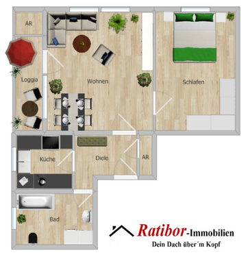 Grundriß - nicht zur Maßentnahme geeignet - Gut vermietete 2 Zimmer-Mansardenwohnung mit Loggia und Stellplatz in ruhiger Wohnlage RH-Nord