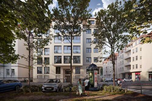 Vorderseite Visualisierung - KfW40-Projekt in der Südvorstadt: Großzügige 3- Raumwohnung mit 48m² Wohnbereich und Balkon