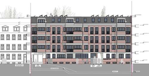 Ansicht Heinrichstraße - Leipzig, Zentrale Lage - Baugrundstück mit Baugenehm. für 19 Whg. + 3 Stadthäuser, Denkmal-AfA mögl.!
