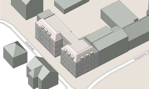 Ansicht - Mölkau: Baugrundstück für Wohn-und Geschäftshaus mit Planung, ca. 1.300 m² BGF