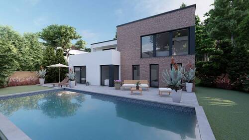 Haus 16 Garten 2 - Architektenvilla am Waldrand - Bauhausbungalow mit Dachterrasse, Doppelgarage und exklusiver Privatsphäre