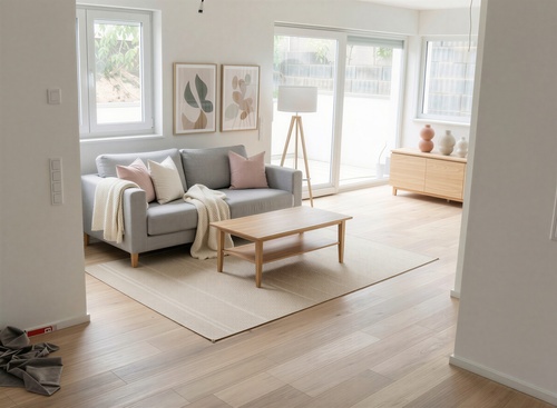 Wohnzimmer - Moderne 3-Zimmerwohnung (Bj. 2015) 18 m² Terrasse, Aufzug & Tiefgarage in Feldrandlage Mainz-Finthen