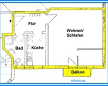 Grundriß 1-Raumwohnung mit Balkon - 