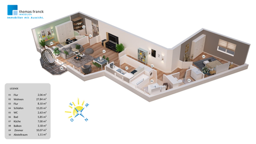 Grundriss - Schelfstadt am Pfaffenteich: 3-Zimmer-Wohnung mit Balkon, Fahrstuhl und Tiefgaragenstellplatz