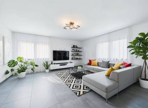 Wohnzimmer - Einrichtungsbeispiel - Moderne 2-Zimmer-Wohnung mit Küche, Bad in Kirkel-Neuhäusel - bezugsfertig