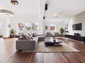 Wohnzimmer virtuell eingerichtet - Elegante Maisonettewohnung mit Wellnessbereich und hochwertiger Einbauküche – provisionsfrei