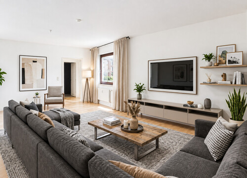 Wohnzimmer virtuell eingerichtet - 2.5 Zimmer Etagenwohnung in Wiesbaden