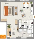 Grundriss Wohnung-Nr. 1 OG 50m² - albero:) raffinierter Schnitt - 750,00 EUR Kaltmiete, ca.  50,00 m² Wohnfläche