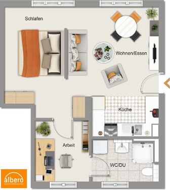 Grundriss Wohnung-Nr. 1 OG 50m² - albero:) raffinierter Schnitt - 750,00 EUR Kaltmiete, ca.  50,00 m² Wohnfläche
