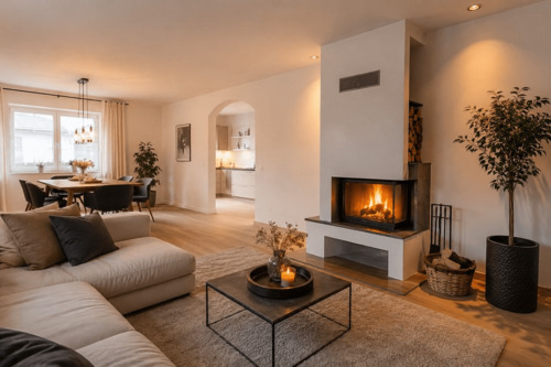 Wohnzimmer Musterbild - Großzügige 2-Zimmer-Erdgeschosswohnung in Battweiler mit Kamin