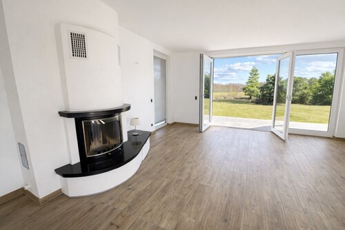 Kamin - Wohnbereich in Blick in Richtung Garten - 