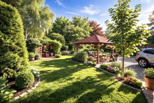 Gartenbereich mit überdachte Terrasse - 11 Zimmer Mehrfamilienhaus, Wohnhaus in Lindow (Mark) / Klosterheide