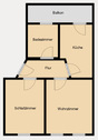 Grundriss - 2 Zimmer Etagenwohnung zur Miete in Leipzig