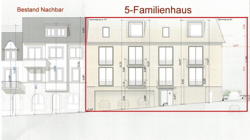 Ansicht-5-Familienhaus - Baugrundstück mit Baugenehmigung für MFH mit 5 Wohnungen