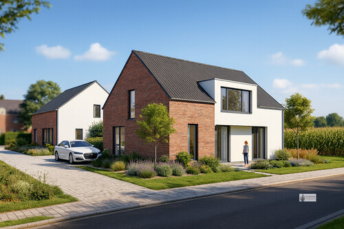 2 EFH vorne und im Hintergrund das ggf. zusätzlich mögliche Baufenster - 