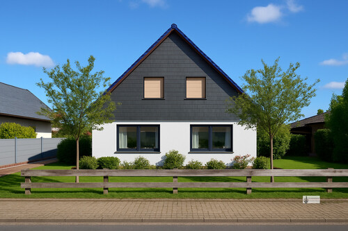 Impression nach Umgestaltung des Vorgartens - EFH für eine 4 köpfige Familie + Garage + Wintergarten + ausbaubares DG + Garten